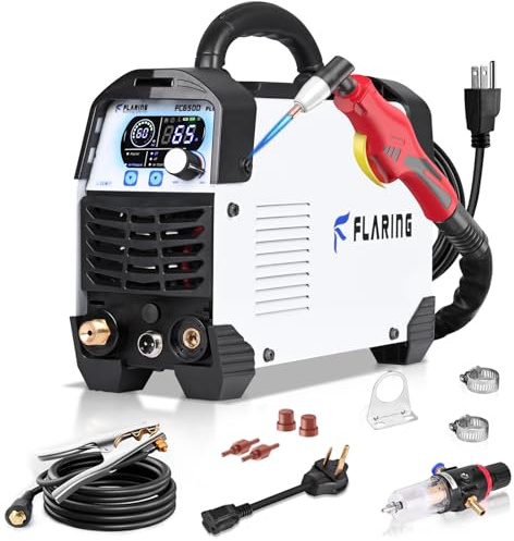 FLARING FC650D PLUS Plasma Cutter 65 AMP Touch Arc Plasma Cutter Machine 120/240V Dual Voltage, Digital Display, High Frequency IGBT Inverter, Post Air/2T/4T, 5/8 Clean Cut with Consumable