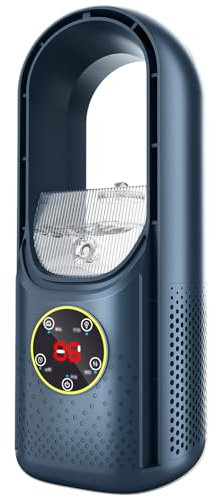 Ventilatore senza rotore, silenzioso, tower, display a LED, 6 livelli, a colonna, oscillante, senza lama, per camera da letto (blu)