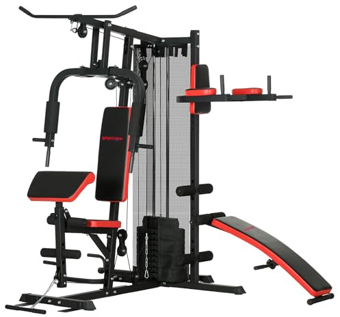 SPORTNOW Multi Gym Workout Station All-in-One Home Gym Equipment with 65kg Weight Stack, Sit Up Bench, Push Up Stand, Dip Station, for Home Gym Full Body Strength Training