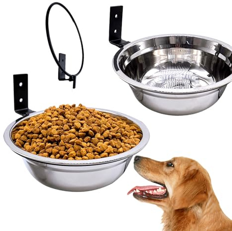 Acsist Wall Mounted Dog Bowls-2 * 46 Oz, 304 Stainless-Steel Raised Adjustable Height Dog Food and Water Bowls, Elevated Pet Comfort Feeding Bowl for Medium Large Dogs Cats