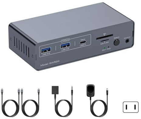 baojielai Scambista KVM della docking station KVM di USB C per il doppio video del monitor 4K60Hz con USB 3.2 10Gbps e Gigabit Ethernet