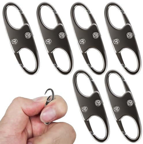 Lot de 6 mousquetons antivol pour fermeture éclair, petits fermoirs à fermeture éclair, double ouverture, crochets en S, pour le camping, les voyages et l'extérieur (noir fer)