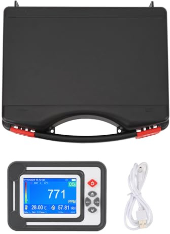 Détecteur CO2 Détecteur de dioxyde de carbone haute précision CO2 mètre portable avec température Capteur d'humidité pour les tentes de culture Bureau de caves à vin Kitchens ABS (Blanc)
