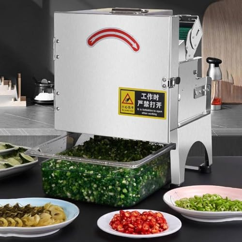 FJYAWEN Affettatrice Commerciale per Cipollotti da 200 W, Tritatutto per Cipollotti con Vassoio di Raccolta, 150 kg/H, 700 Giri/Min, Spessore E Lunghezza Regolabili da 1,5 a 35 Mm A