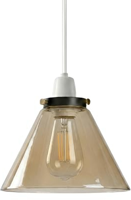Small Amber Glass Light Shade 18.5cm x 14cm | Bell Shape with Shade Rings,Lampshades for Ceiling Lights& Bedside Lamps,Lamp Shades for Living Room,Kitchen,Hallway