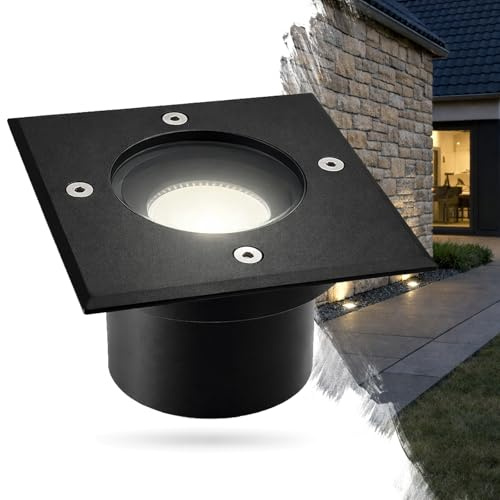 trendlights24 Tierra IP67 LED Bodeneinbauleuchte flach 68mm Schwarz 230V 5W | eckig, 1 Lichtaustritt, Kaltweiß, 6500k, LED Spot, austauschbar, Wegeleuchte, befahrbar, Bodenspot, Außenbereich, außen