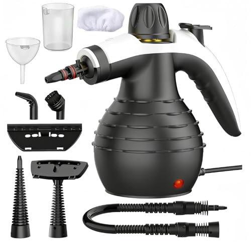 Limpiador de Vapor de Mano, Limpiador a Vapor de Alta Presión, Calentamiento Rápido, Vaporizador Portátil de Mano para Sofá, Cocina, Baño, Azulejos, Juntas y Coche, con Accesorios de Cepillo (Blanco)