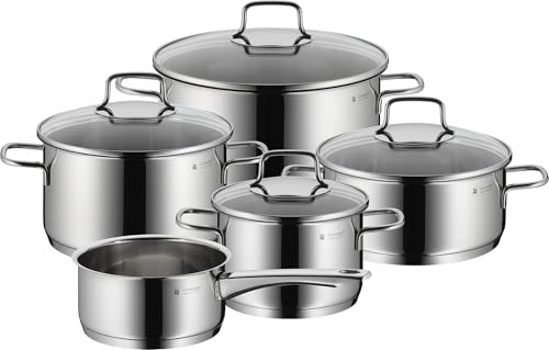 WMF Astoria Topfset Induktion 5-teilig, Kochtopf Set mit Glasdeckel für alle Herdarten, Kochgeschirr Set unbeschichtet spülmaschinenfest, Induktions Töpfe Set, Edelstahl Rostfrei, ohne Skalierung