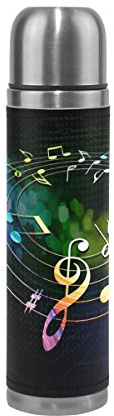 Jstel Notes de musique en acier inoxydable Gourde thermos anti-fuites double Bouteille Vide pour café chaud ou froid à thé + Boisson Tasse Top 500 ml