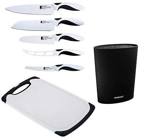 Bergner Black&White - Set de 5 Cuchillos Acero Inoxidable + Tabla Corte + Tacoma Universal