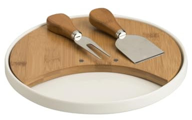 Brandani 54713 tagliere in bambù con 2 coltelli da formaggio in acciaio INOX e porcellana, multicolore