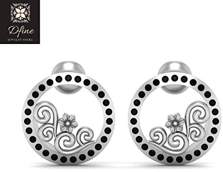 Black Diamond Floral Earrings 925 Sterling Silver Flower Art Nouveau Engagement Earrings