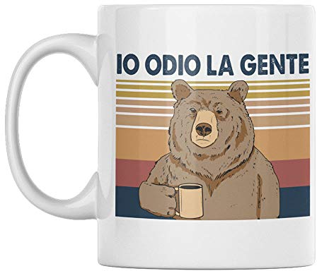 Vulfire Tazza in Ceramica 'Io Odio la Gente' - Divertente e Simpatica Idea Regalo Con Orso (Bianco)