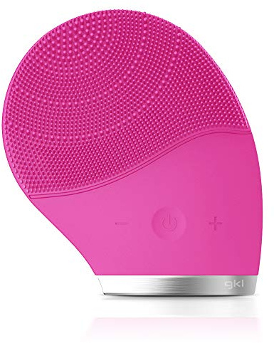 GKL - Limpiador facial con revestimiento de silicona ultrasónica y doble función limpieza y masaje (Verde) (Rosa)