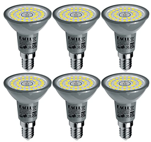 EACLL Ampoule LED E14 Blanc Froid, Lot de 6, 6W Équivalent R50 Halogène Incandescence 100W, 6000K 820lm Non Dimmable, Éclairag sans Scintillement, Large Faisceau 120° Spot, 230V Lampe à Réflecteur