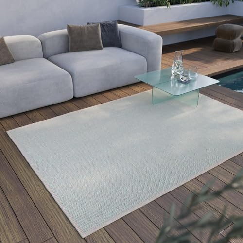 Esprit Home, In & Outdoor Kurzflor Teppich - Läufer für Terrasse, Balkon, Küche, Wohnzimmer, Midland (80 x 300 cm, türkis beige)