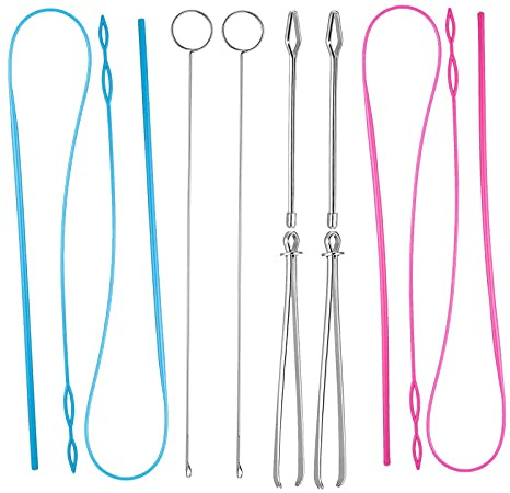 Juego de herramientas de enhebrador de costura de 10 piezas para cinturones de tela, juego de enhebrador de cable, gancho de tornillo, clips de metal, herramienta de giro de bucle largo de pestillo