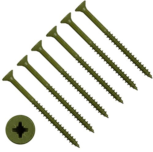TERF® Terrassenschrauben, 5,0 x 50 mm, Pozi-Antrieb, flacher Senkkopf, grünes Finish, Korrosionsschutz, Schrauben, 5,0 x 50 mm, für Terrassendielen, Zaun, Dielen, Hart- und Weichholz, 50 Stück