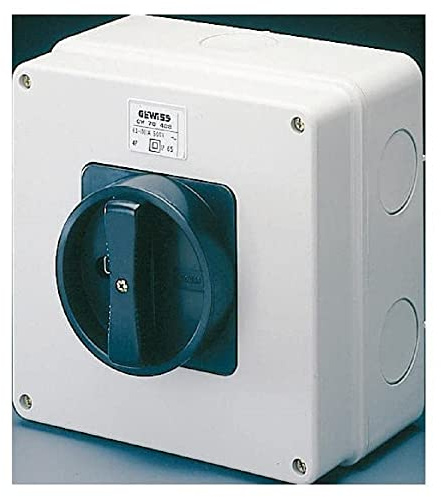 GEWISS - GW70403P Sezionatore Rotativo, Hp, Comando, Cassetta in Materiale Isolante, 16A 4P, Manopola Nera Lucchettabile, IP66/67/69