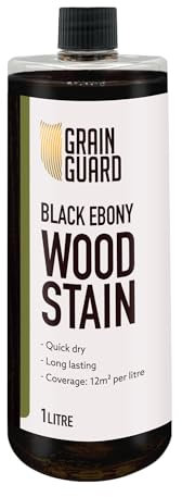 GRAIN GUARD Holzbeize | Schwarzes Ebenholz | 1 Liter | Wasserbasiert & Geruchsarm | Umweltfreundlich und Nicht Toxisch | Holzbeize für Innenmöbel | Einfache Anwendung | Schnelltrocknend