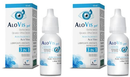 AlovisGel Liquid-Gel 3in1 - Collirio Sterile Lubrificante, Idratante, Rinfrescante per Occhi Secchi. Con Acido ialuronico ed Aloe Vera gel - Bipack 2x10 ml