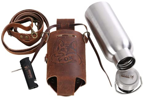 Black Forest Fox HOLLY Holster Getränkehalter Bottlebag Halfter 2.0 aus Leder Bierholster mit Schulterriemen (Set Vintage Brown) Thermoflasche