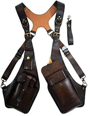 Baoblaze Steampunk Mittelalter Schultergurt Tasche Handytasche Brieftasche Doppeltasche Wikinger Kostüm Geldbörse Herren, braun