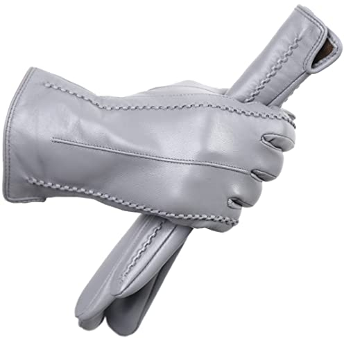 Farbige modische Lederhandschuhe, hochwertige Lederhandschuhe für Damen, Echtleder-Winterhandschuhe, hält warm, Damen-Lederhandschuhe, Grau 9 8