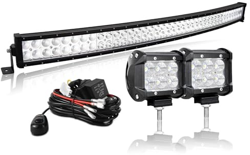 AUXTINGS LED Zusatzscheinwerfer Scheinwerfer 106 cm 240W LED Nebelscheinwerfer gebogen,10cm Flutlight led arbeitsscheinwerfer mit Verkabelung für Geländewagen ATV AWD SUV 4x4 Pickup,12V 24V