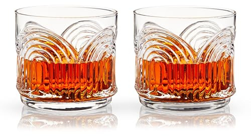 Viski Beau Lowball Glasses Set of 2 - Crystal Drinking Glasses for Whiskey, Scotch & Bourbon - Art Deco Cocktail Glasses Arch Design 11oz