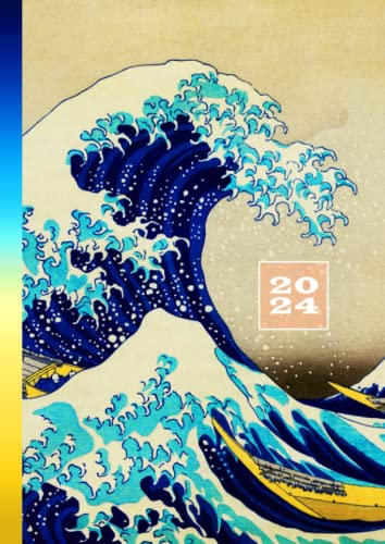 2024: Terminkalender mit Uhrzeiten 5 Uhr – 23 Uhr täglich | 1 Woche auf 2 Seiten mit Zeit | A4 Wochenplaner mit Zeiteinteilung | Kalenderbuch Planer ... Buchkalender Jahresplaner | Kanagawa Welle