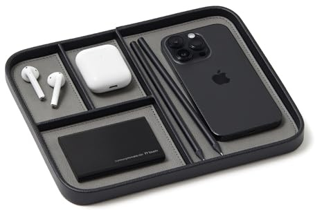 Nordik - Bandeja Valet de Cuero, Color Negro Guijarro, de Cuero Vegano de Primera Calidad, Elegante y organizada, Bandeja para mesita de Noche para Hombres, Bandeja EDC para Llaves, Reloj, Cartera,