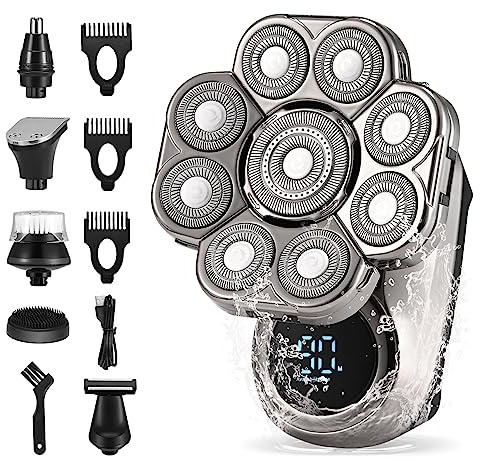 Jalann Head Shavers for Bald Men, 9D Skull Shaver for Men, 6 in 1 Men's Head Shavers, Wet & Dry Electric Razor Hair Trimmer with LED Display, Rechargeable Grooming Kit with Beard Clippers Nose Trimmer