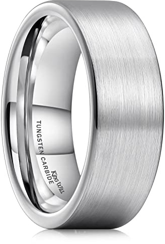 King Will BASIC Men's Tungsten Carbide Ring 8mm Polished Pipe Cut Edge Beveled Edge Matte Brushed Finish Center Wedding Band
