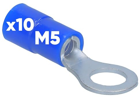 Kalitec 10x Ringkabelschuh 1,5-2,5mm² - Teilisoliert M5 Blau - Kupfer | Robuste Kabelverbinder mit PVC Kragen - Ideal als Quetschkabelschuh für KFZ und Hifi - Sicherer Crimpverbinder