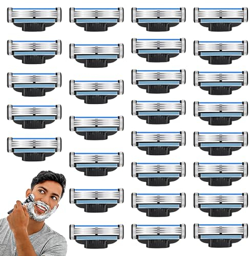 Abiemuce 28PCS Mach 3 Klingen, Mach 3 Rasierer, Rasierklingen Mach 3, Rasierklingen Für Herren, Mach 3 Klingen Nachfüllungen Rasierklinge, Herren Rasierklingen Passend für Mach3