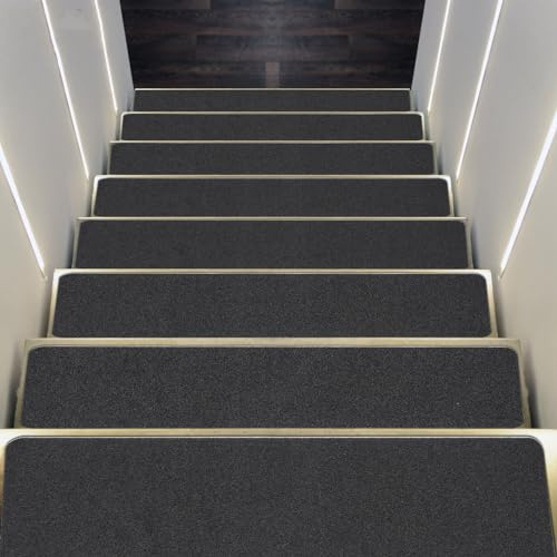 wanwanper Stufenmatten, 15pcs Treppenstufen Treppenteppich, Anti-Rutsch Treppen Stufenmatten, Stufenschutz Stufenteppich für Holztreppen, Steintreppen, gestrichenen Treppen (Dunkelgrau, 20.3 * 76cm)