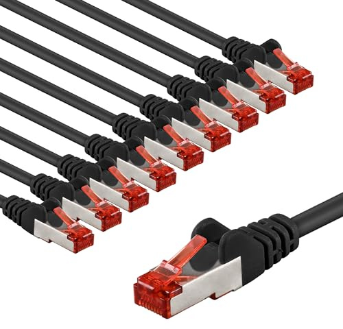 goobay Lot de 10 câbles réseau CAT6 blindés S/FTP/CU Ethernet PiMF LSZH/Cat 6 avec 10 Gbits Noir 10 x 3 m 65980