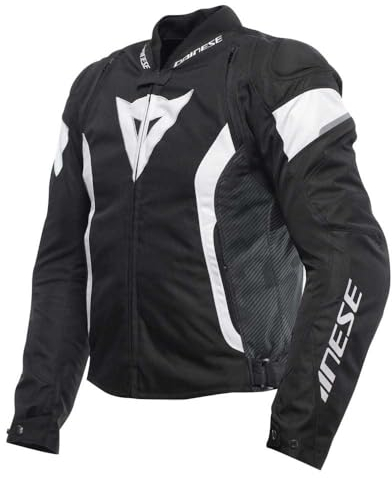 Dainese - Avro 5 Tex Jacket, Chaqueta de Moto de Tela con Protectores de Hombros, Hombre, Negro/Blanco/Negro, 52