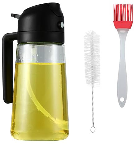 HAOYULUO 2 in 1 öLsprüHer für SpeiseöL，470 ml öL SprüHflasche,Mit Reinigungsbürste und Ölbürste，öLsprüHer für HeißLuftfritteuse，Zum Kochen, Backen, Grillen und für Salate in der Küche (Schwarz)