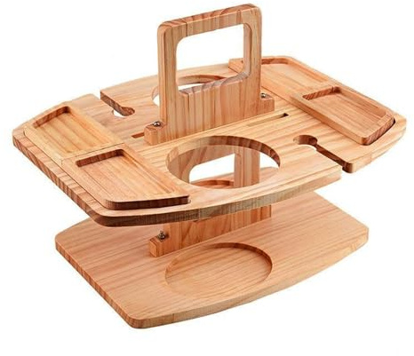 JTBDWOSK Picknick Weintisch, Tragbarer Outdoor Weintisch, Picknicktisch mit Glashalter, Weintisch Klappbar, Wein Tisch Holz, Strandtisch für Picknick, Camping, Garten Campingtisch, Strand,Braun