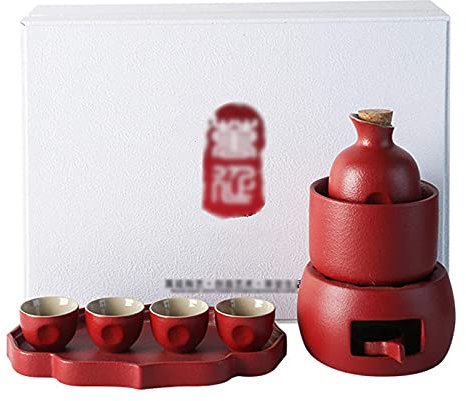 Nuovo set per sake con scaldavivande, set caldo in ceramica da 9 pezzi incluso 1 fornello per candele, 1 tazza riscaldante, 1 pentola per sake, 4 tazze per sake, 1 portacandele e 1 vassoio, Nero,