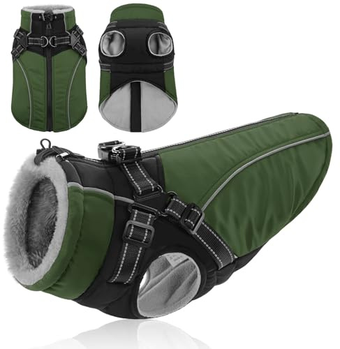 KONVINIT Wintermantel Hund Fleece Hundejacke Hundemantel mit Geschirr Reflektierende Mantel für Hunde Winterweste mit Gepolsterte für Mittelgroße Hunde,Size M