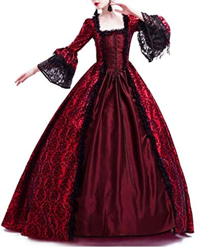 Mittelalter Kleid Damen Viktorianisches Rokoko-Kleid Ballkleid Viktorianisches Rokoko-Kleid, Inspiration Maiden Kostüm Ballkleid Maskerade Kleid Satin Maxi mit Trompete Ärmel