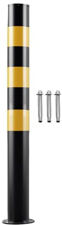 Harilla Poste de bolardo de 75 cm de alto, color negro y amarillo, barrera de estacionamiento multifuncional para hoteles, calles, estacionamientos, aceras