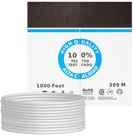 Cable de red Cat.5e FTP rígido AWG24, 305 m, ideal para conexiones de alta velocidad en redes LAN y equipos de red.