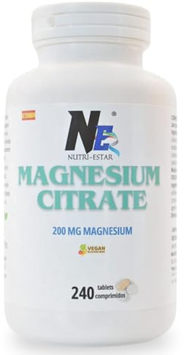 Citrato de Magnesio 200 MG - 240 Tabletas Veganas, Sin GMO, Sin Gluten - 400 MG por dosis diaria - Alta Biodisponibilidad y Absorción - Suplemento Mineral para 4 meses