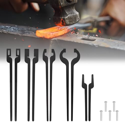 DIY Rapid Tongs Bundle Set, Fünf Arten von Schmiedezangen Bundle Set mit Nieten für Schmiedeanfänger einschließlich Schnellbolzen, Scrolling, Flachbacken, Schlitzbacken und V-Bit-Zangen