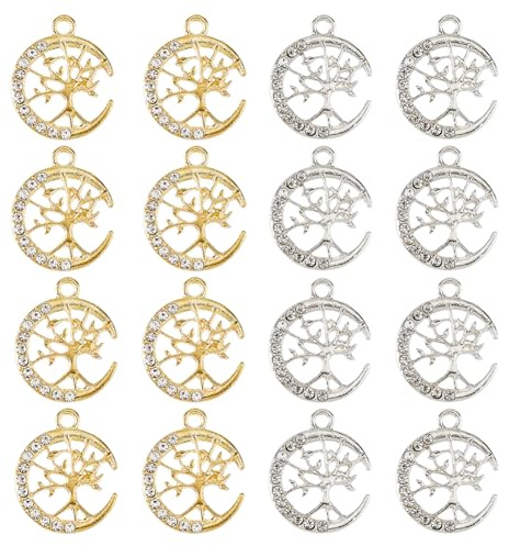 DICOSMETIC 40 Pezzi 2 Colori Metallo Albero della Vita e Luna Ciondolo Con Strass - Stile Tibetano Famiglia per Collane Fai da Te Creazione di Gioielli