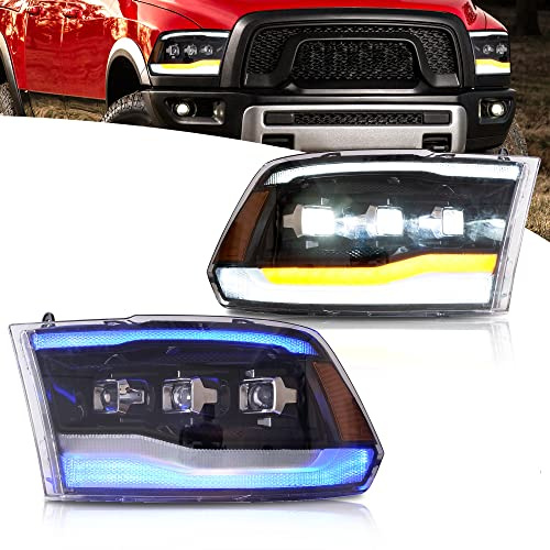 VLAND Projektor Scheinwerfer kompatibel für RAM 1500 2500 3500 2009-2018 & RAM 1500 Classic 2019-2021, Mit E-Prüfzeichen, 1 Satz (Gelber Reflektor)